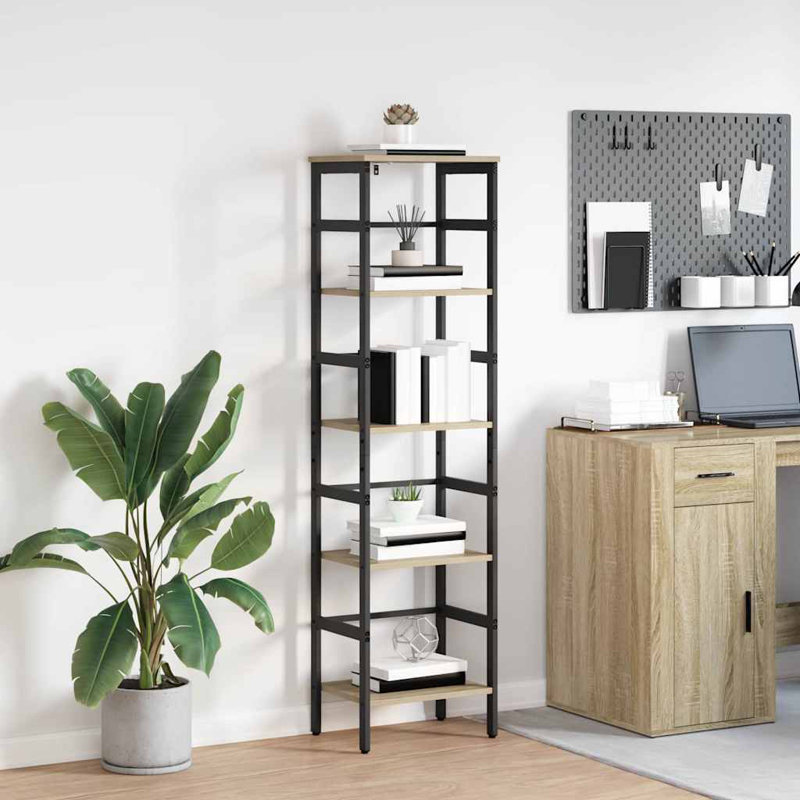 Steel Etagere Bookcase, Sonoma Oak, (4 Shelves) 149cm. H x 40cm. W x 29.5cm. D