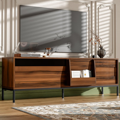 Modern TV Stand For Tvs Up To 75 Inches, Entertainment Center With Storage Space, Sliding Doors, Adjustable Shelves And Metal Frame, Mid Century Modern Media TV Console Table