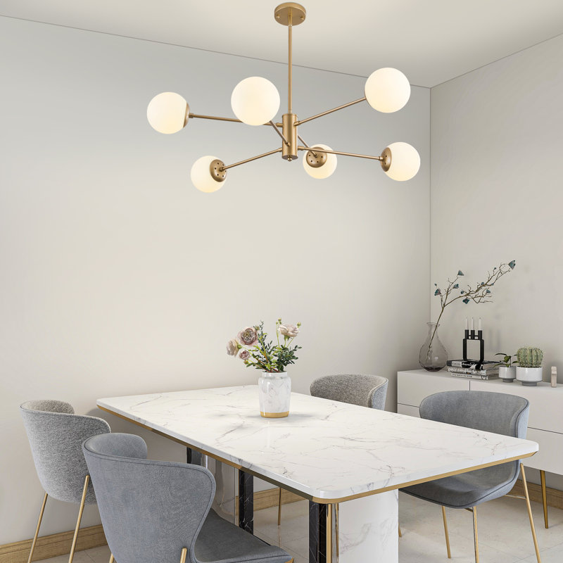 Modern Sputnik Chandelier, Linear Farmhouse Ceiling Light for Dining&Room,Office, Bedroom, Gold