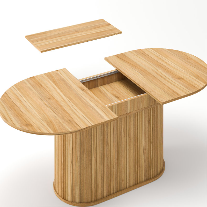 Table de salle à manger extensible réglable de 140 à 181 cm (55,11 à 71,24 po) avec design arqué, couleur naturelle, haute qualité, capacité de 100 kg (220 lb), style contemporain pour salon, peut accueillir de 4 à 6 personnes.