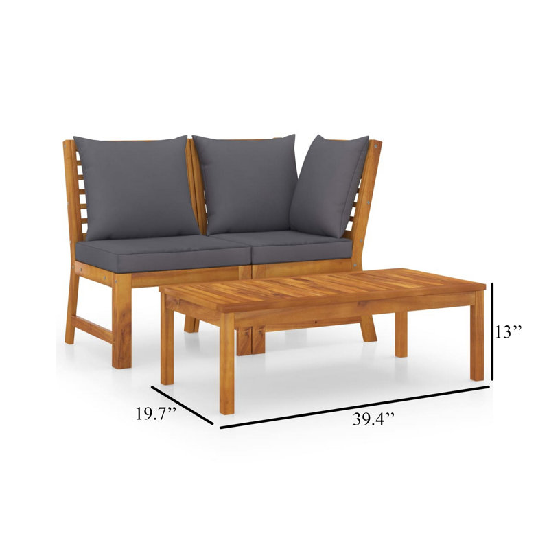 3 Piece Lounge Chair with Cushions, Dark Gray