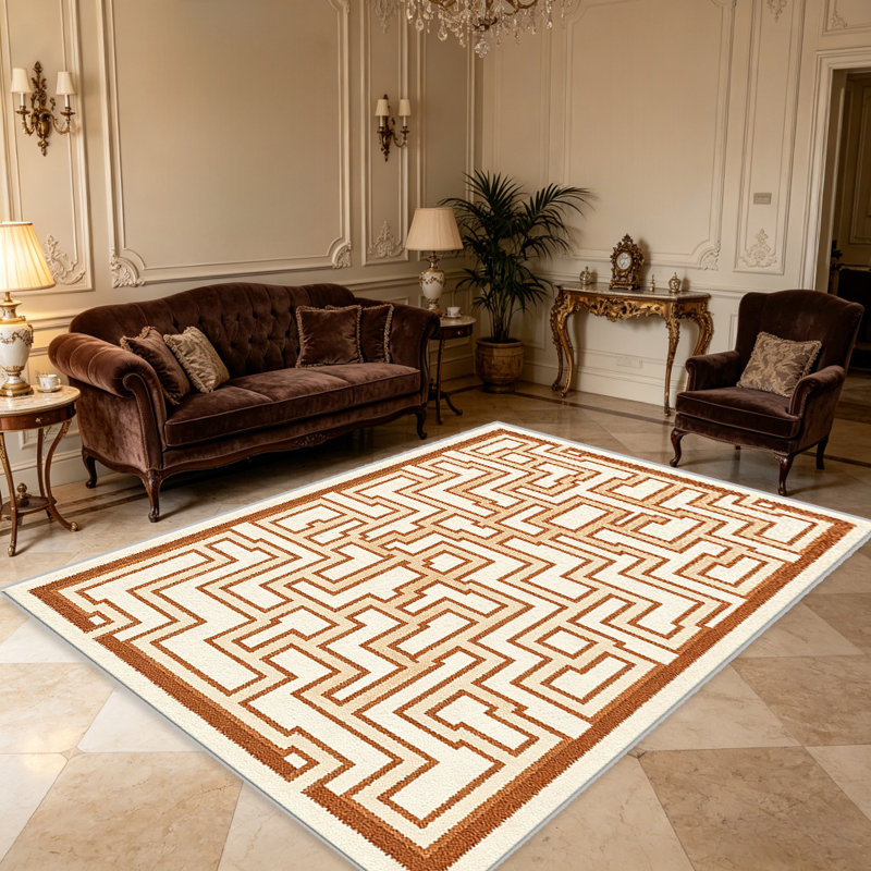 Caramel Greek Maze area rugs for Living Room, Soft and Comfortable, Suitable for all seasons, easy to maintain, machine washable Indoor floor mat, Under Table Farmhouse suitable for Bedroom, Dining Room, Study, Patio, Balcony, Home Decor
