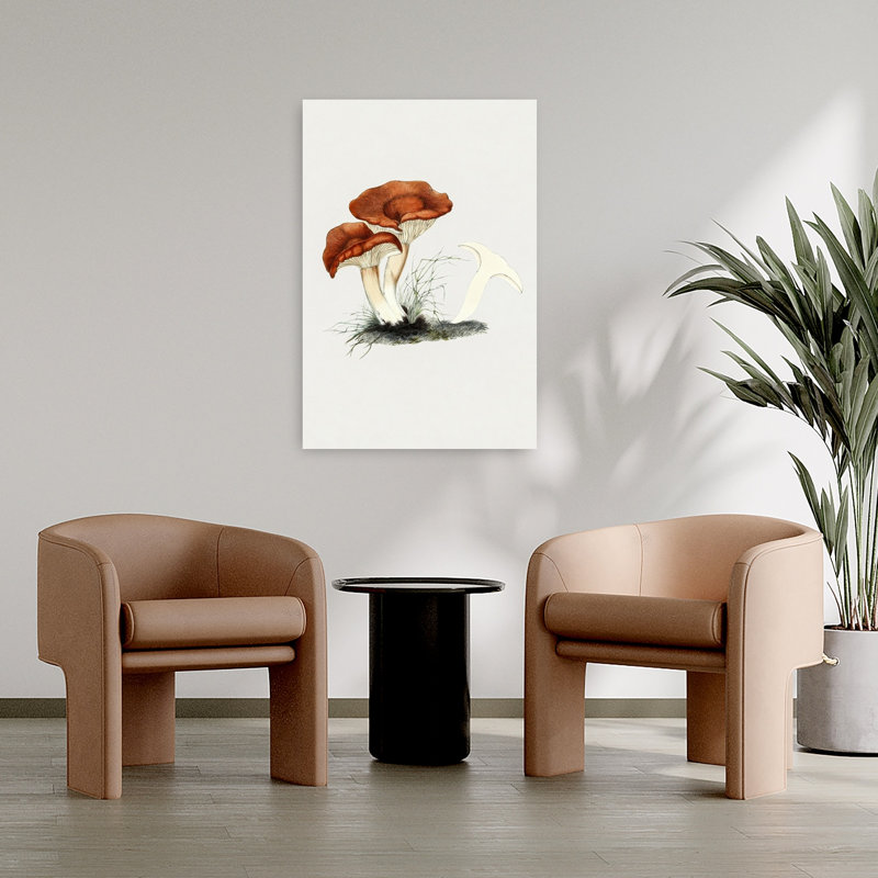 Hand Drawn Rufous Milkcap Mushroom Retro Rustic Vintage Landscape Nature Wall Art Print 1 Piece Wrapped Canvas Wall Art