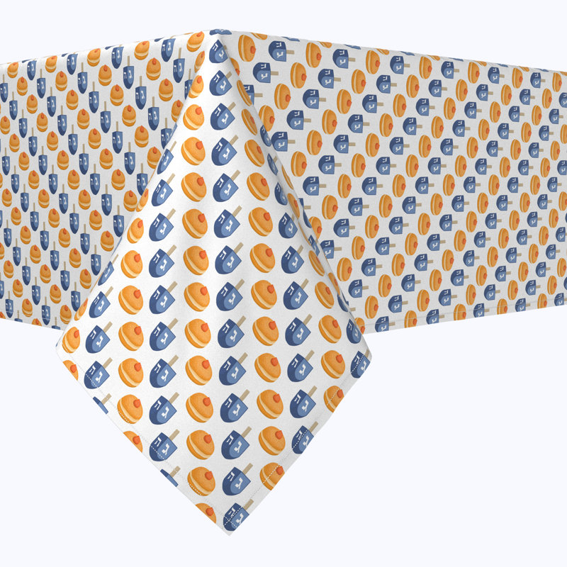 Geometric Hanukkah Tablecloth, 60" x 60", Yummy Donuts and Sevivons