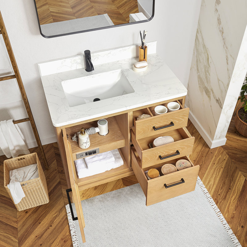 Langosta 36 Free Standing Single Bathroom Vanity with Top, Washed Ash Gray