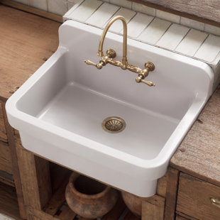 Whitehaus 30" Single Bowl Fireclay Kitchen or Utility Front Apron Sink with High Back Splash & Faucet Drilling
