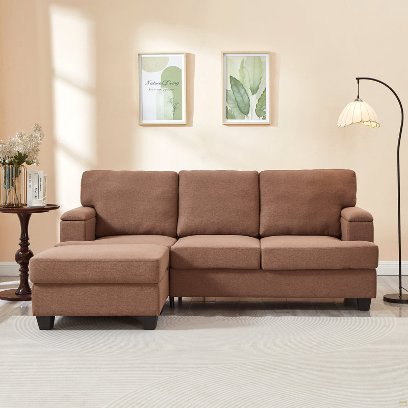 86'' L Shaped Couch With Armrest Organizer,3 Seats Sofas With Movable Ottoman, Sectional Sofa With Thick Cushion,Linen Sectional Couches