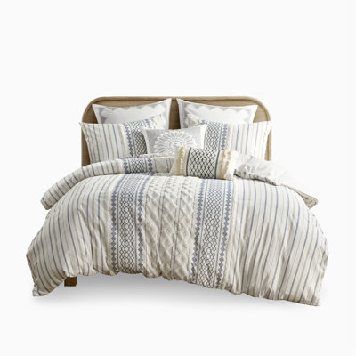 Full/Queen Cotton Printed Duvet Cover Set With Chenille
