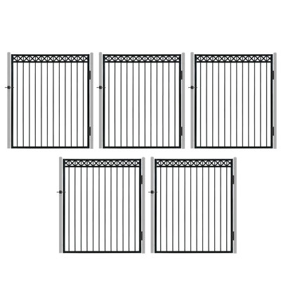 Heavy Duty Flat Top X-Pattern Decorative Fence Gate, 6FT Height x 5FT Width Outdoor Fence Gate, Outdoor Anti-Rust Metal Steel Gate for Fencing Barrier, Garden Gate with Gate Lock, Pack of 5