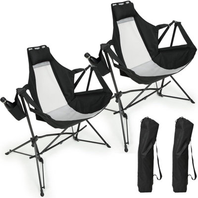Ensemble de 2 chaises berçantes hamac pour camping, fauteuil hamac inclinable à dossier réglable en aluminium avec porte-gobelet, chaise de balançoire portative pliable avec sac de transport, support de 250 lb, noir