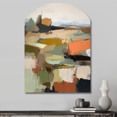 «Green and Beige Transcendant Reality III - Arch Abstract Paint», décoration murale asymétrique en métal