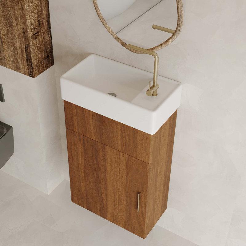 Meuble-lavabo flottant moderne peu encombrant avec lavabo et rangement en céramique intégrés