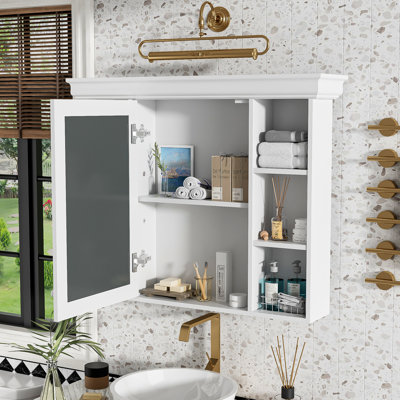 Pharmacie murale 35,51 po x 7,2 po 28,17 po, grand rangement, charnières, tableau, tablettes réglables, fonction de fermeture en douceur, poignée en métal argenté, style luxueux, idéal pour miroir de salle de bain