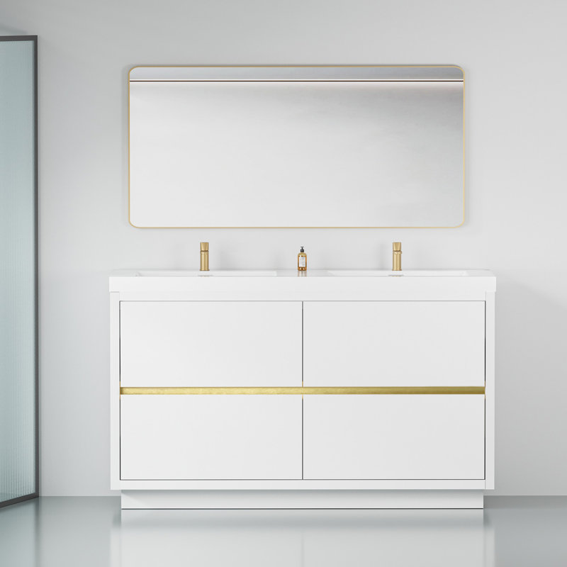Meuble-lavabo autoportant de 60 po avec lavabo, Blanc lustré