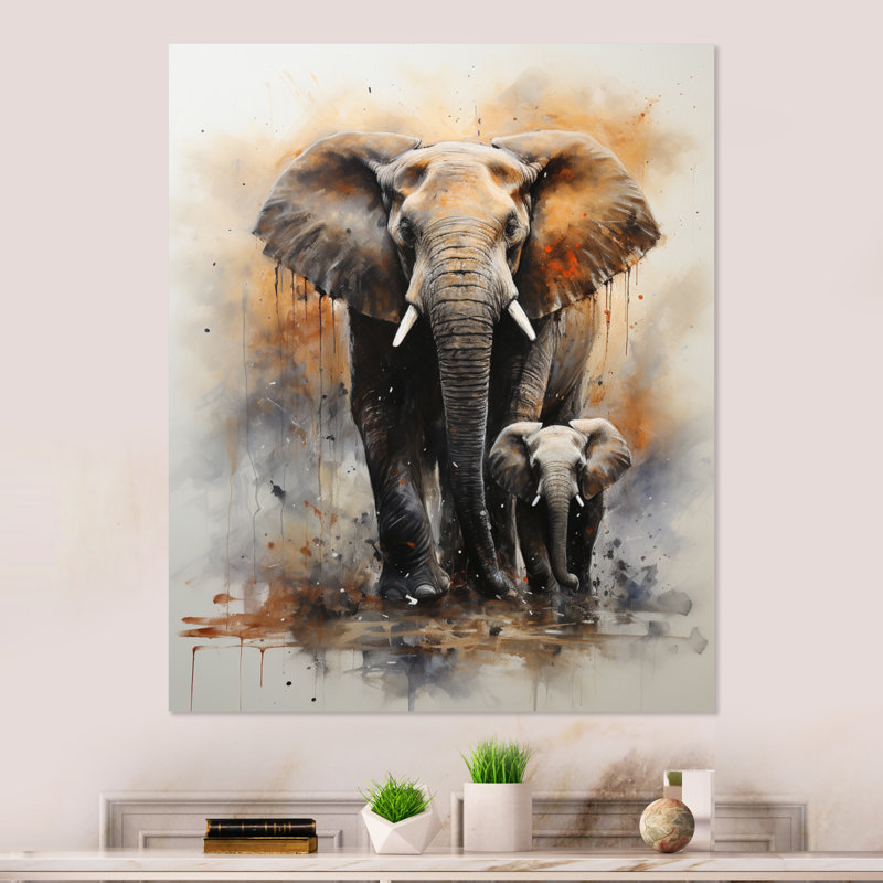 Éléphant «Elephant Gentle Giants Elephants II» - Décoration murale animaux en éléphant, H 20 po x l 12 po