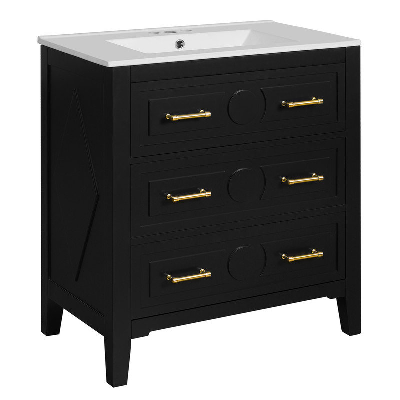 Meuble-lavabo noir élégant avec lavabo en céramique, Noir