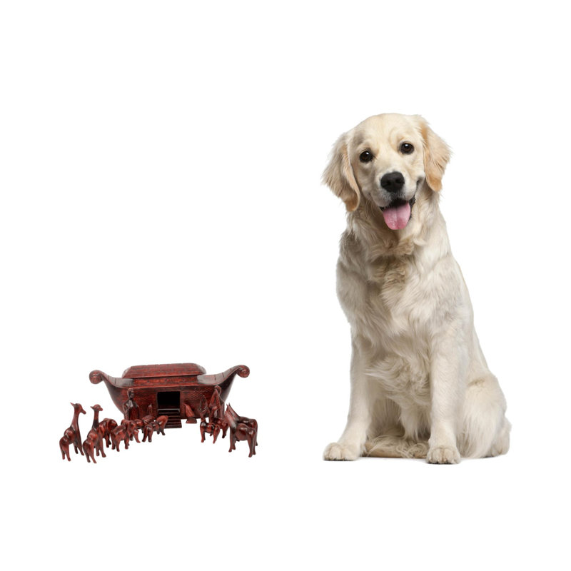 15 Piece Hand Carved Teakwood Noah's Ark Figurine Set