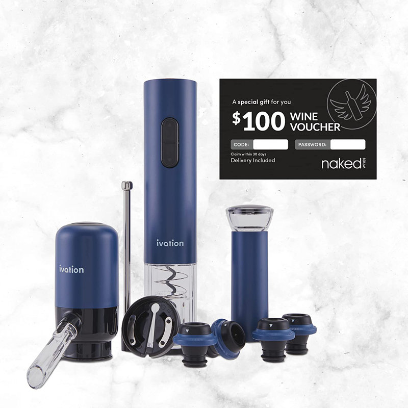 Ivation Blue Electric Wine Opener Set with Aerator and Preserver