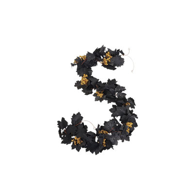Artificial Black Maple Leaf Garland With Gold Berries 80 Inch Fall  For Halloween Thanksgiving Home Fireplace Mantle Table Centerpiece Decorations  Decor