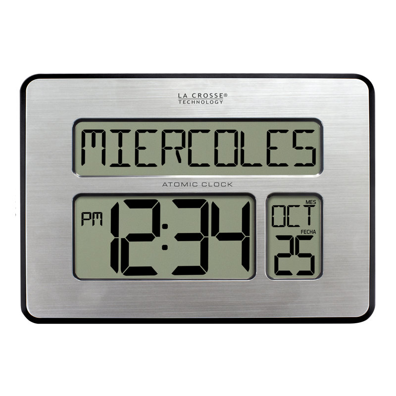 Weatherspoon Atomic Digital Calendar Clock, Brushed Silver