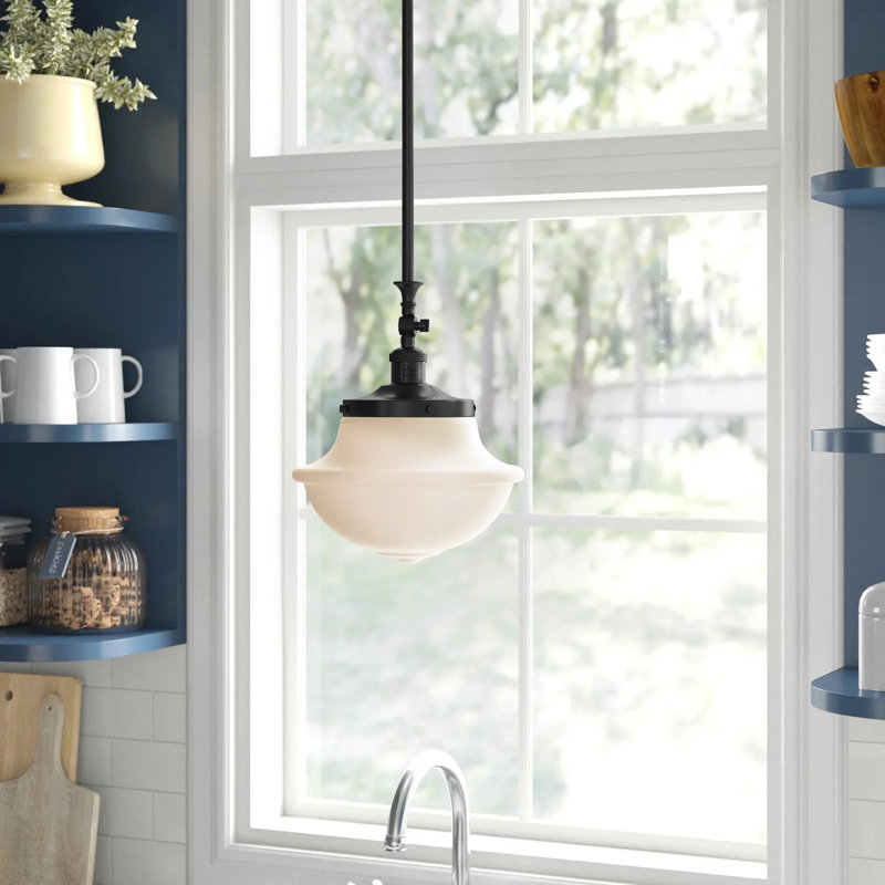 Luminaire suspendu simple à 1 lumière Baptiste, Blanc mat, Ampoule non incluse, Bronze huilé