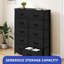 Commode de rangement noire à 10 tiroirs avec bacs en tissu et plateau en bois