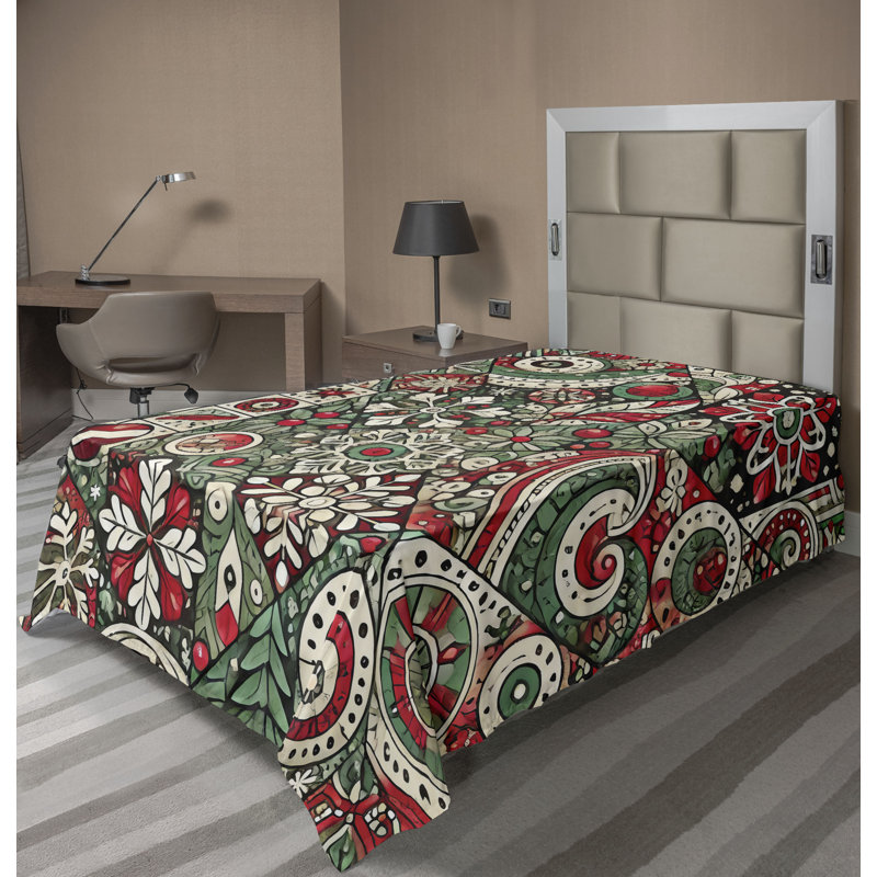 Drap plat moderne de style bohème Ambesonne, Drap plat pour lit simple TG, Rose foncé / motif géométrique vert laurier