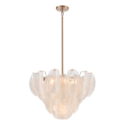 26" Chateau Pendant in Satin Brass with Curved Arctic Mist Glass