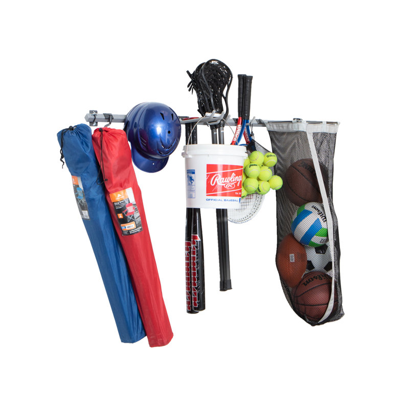 Heavy Duty Steel Wall Mounted Sports Storage Rack with Hooks