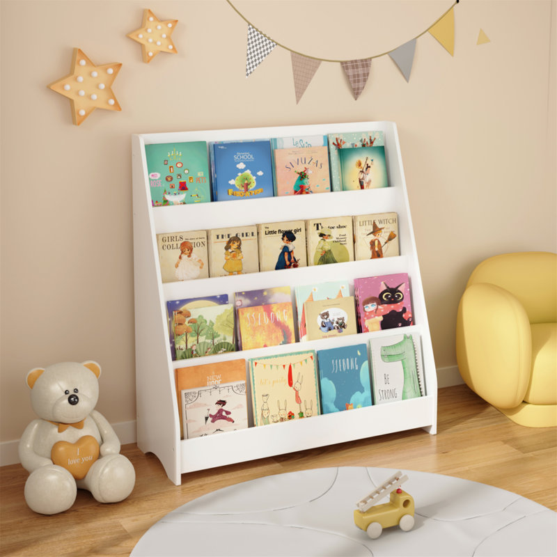 4 - Tier Kids Bookshelf for Bedroom, Playroom and Classroom Organization, Facilitating Group Activities and Easy Storage