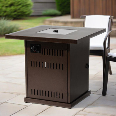Foyer de table au gaz propane 28 po 28 po, foyer carré en acier de 50000 BTU pour patio extérieur - brun