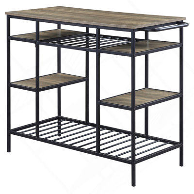 Îlot de cuisine rustique polyvalent avec tablettes ouvertes et fabrication durable