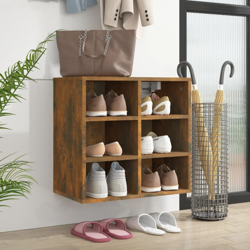 6 Pair Shoe Rack, Smoked Oak