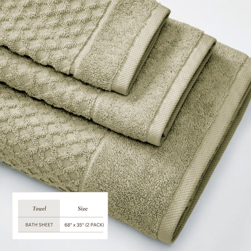 Ultra-Soft & Absorbent 100% Cotton Washcloth (Set of 6), Bath Sheets - 2 Pack, Desert Sage Green Diamond