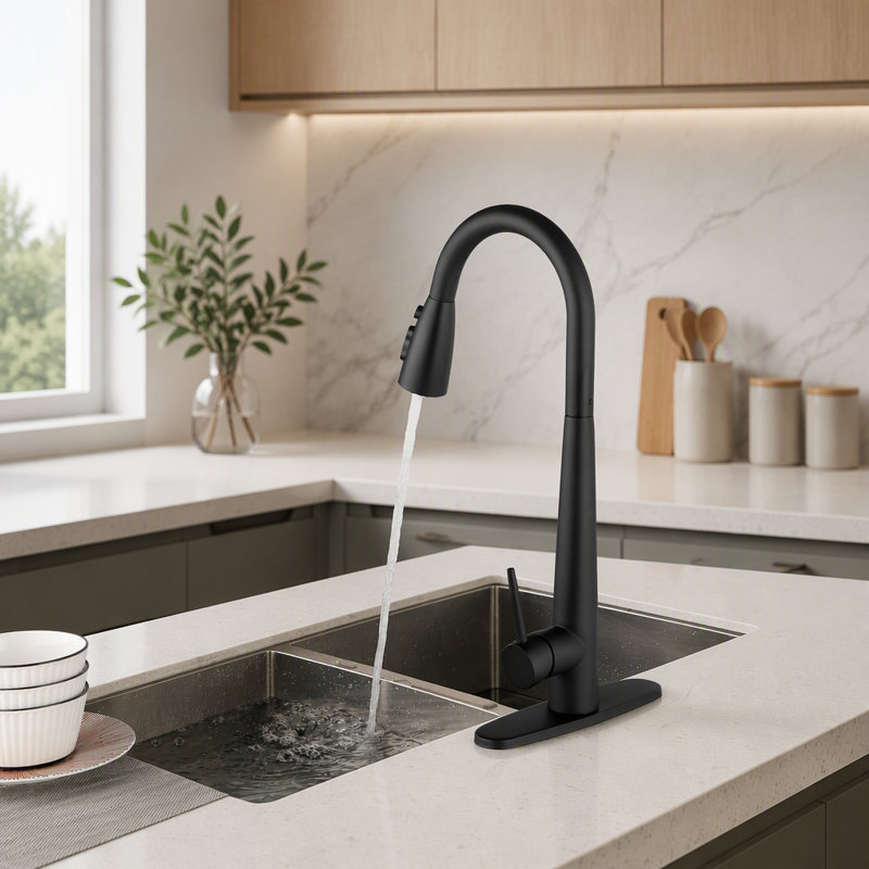 Robinet d'évier de cuisine à poignée simple en acier inoxydable avec douchette extractible pour un contrôle facile de l'eau