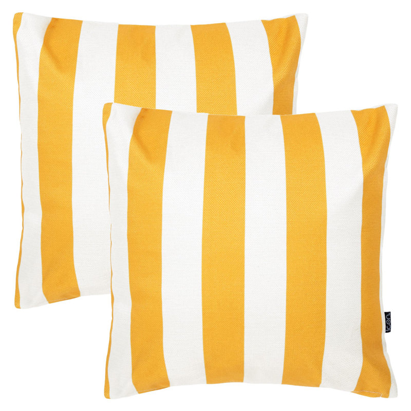 Indoor / Outdoor Square Cushion, Yellow/White Striped