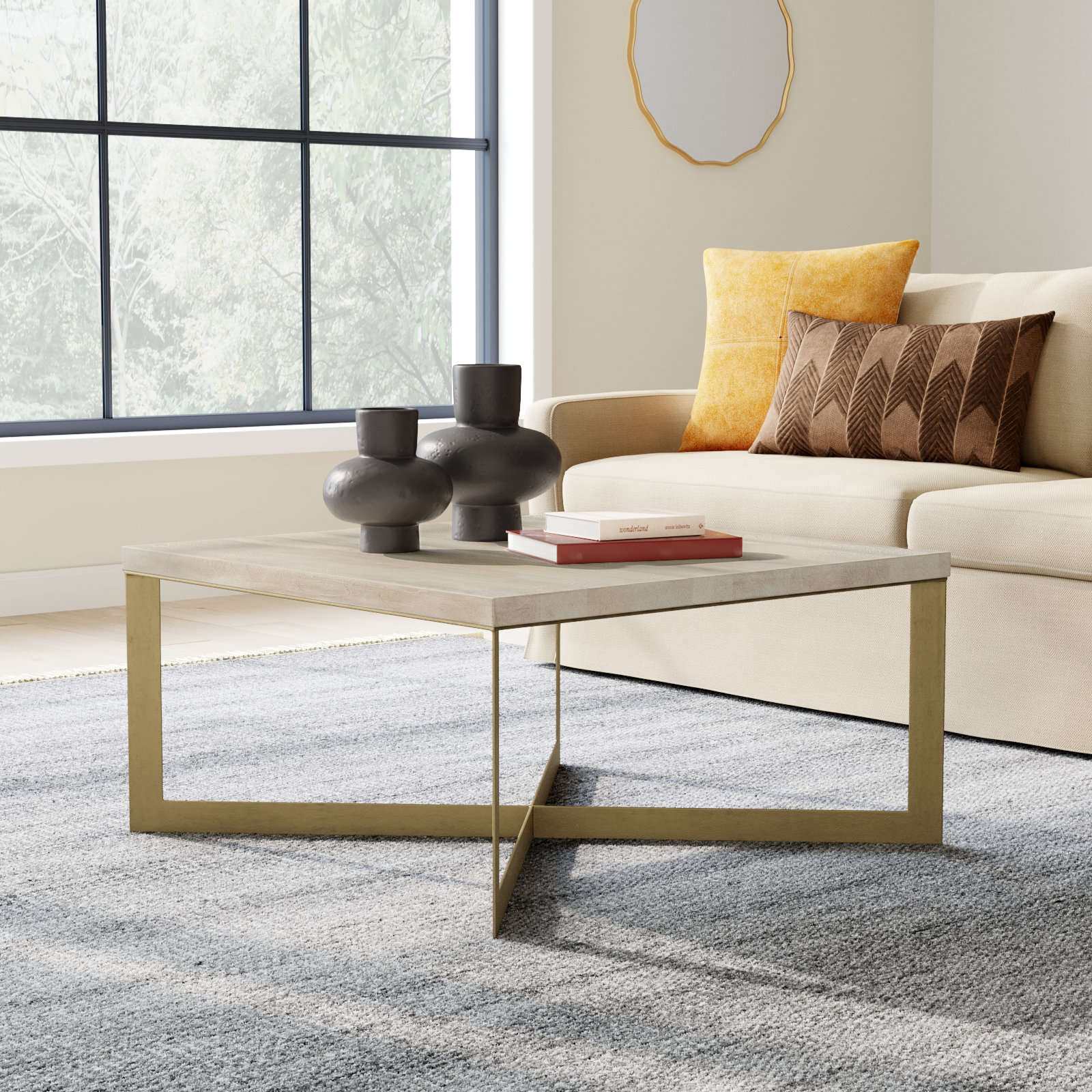 Tulane Solid Wood Single Coffee Table, Gold/Light Brown