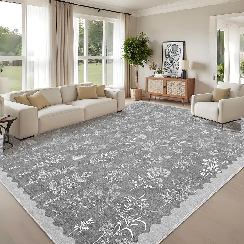 Colorful Floral Machine Washable Rug for Living Room Low Pile Foldable Thin Non Slip Carpet Stain Resistant Non Shedding Floor Cover for Kids Bedroom Nursery