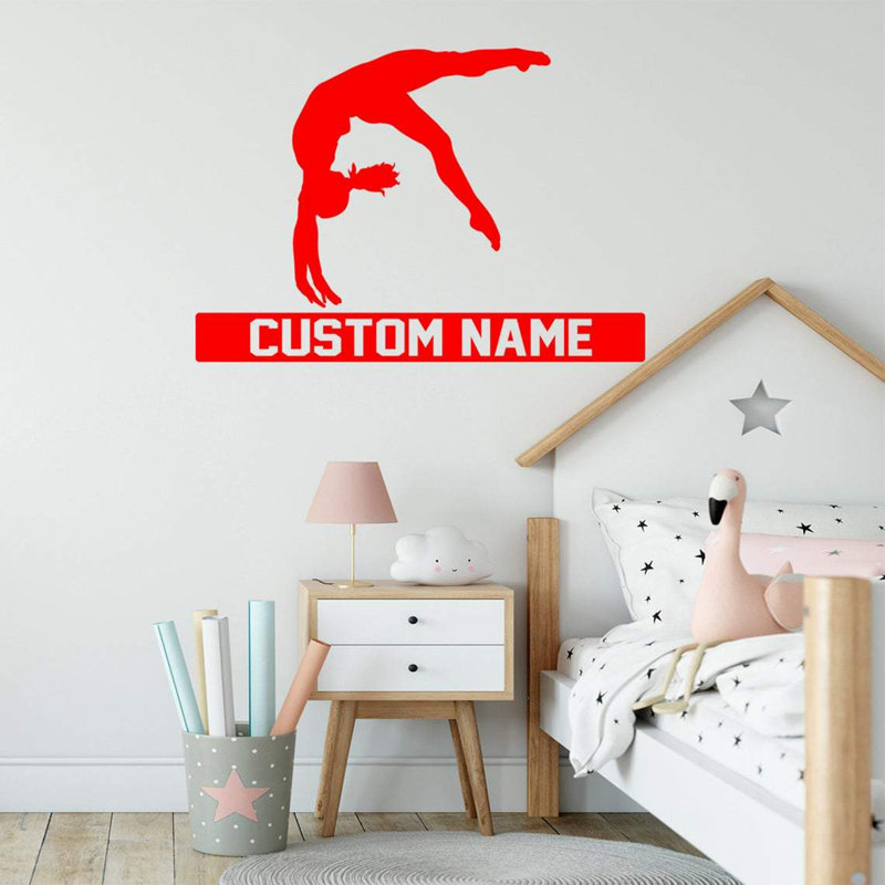 Adhésif décoratif Trinx Gymnast Silhouette avec nom personnalisé - CS43, H 23 po x l 33 po, Rouge, Oui