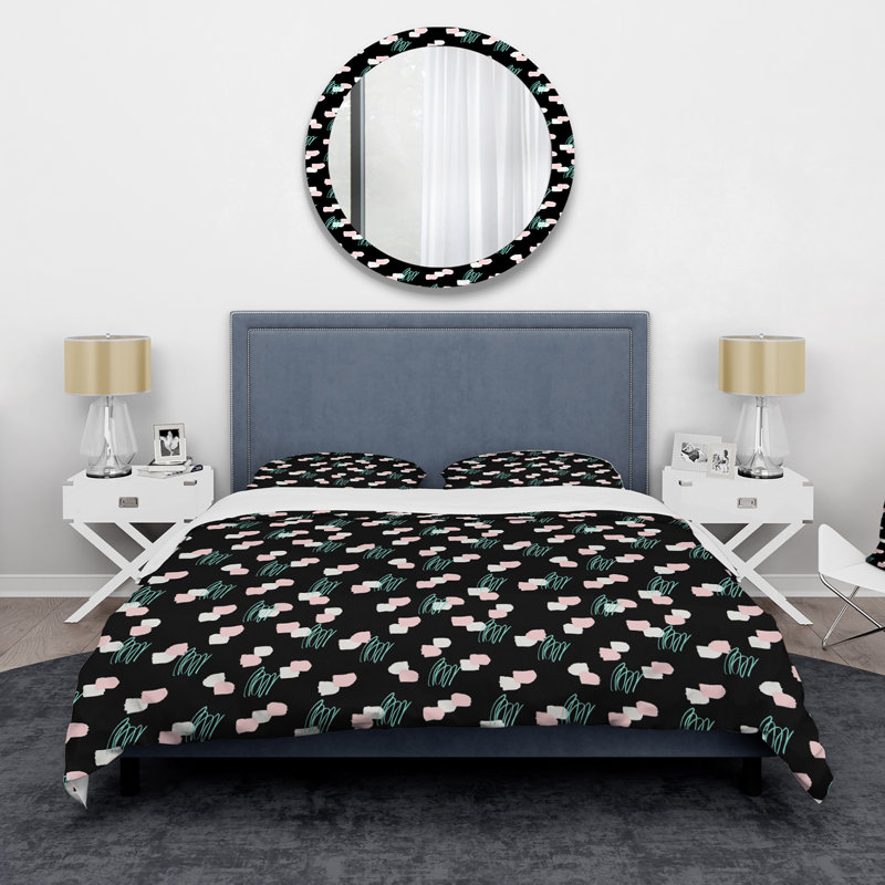 Ensemble de housse de couette rose et bleu Midcentury Shapes II - Mid-Century Modern - Microfibre de polyester