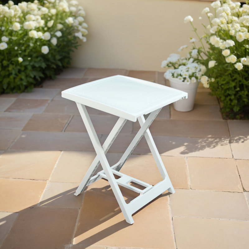 Boretto Folding Garden Side Table, White