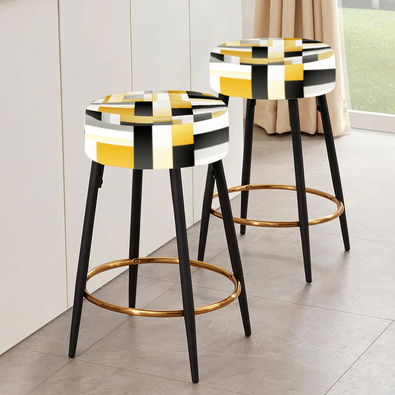 Ensemble de 2 tabourets géométriques taupe à motif géométrique Harmony
