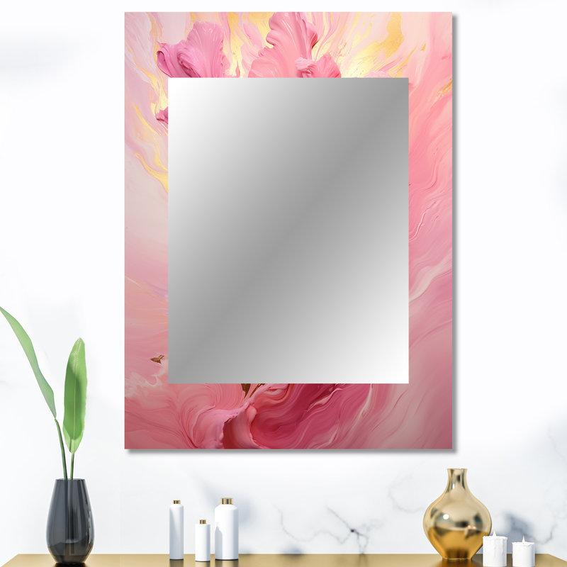 «Pink Radiant Dusk Dream II - Abstract Collages Unique Mirror», grand miroir mural rose, reproduction d'art en métal