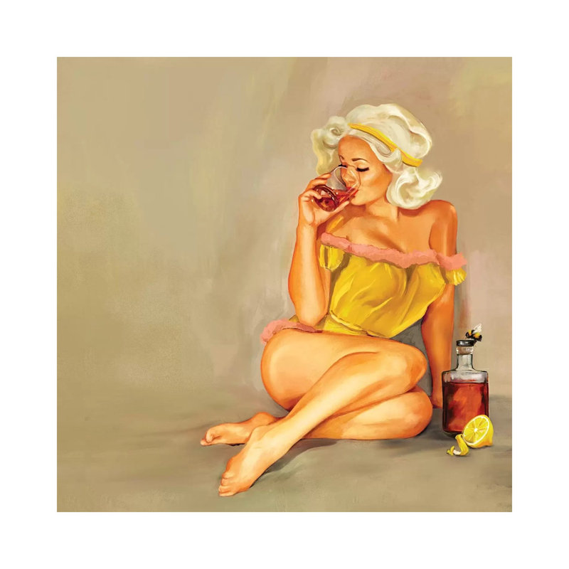 Whiskey Honey Pinup - Wrapped Canvas Painting, 30.48cm H x 30.48cm W x 1.91cm D