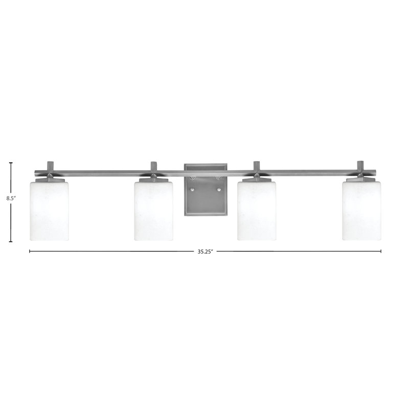 Barre d'éclairage de salle de bain 3 lumières Mariko avec verre mousseline 4 po, H 8,5 po x l 35,25 po x P 6,25 po, Graphite