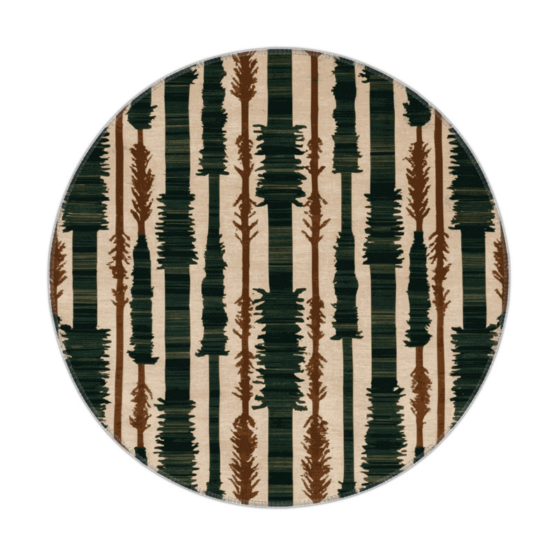Botanical Green Indoor and Outdoor Area Rug, Round 5'