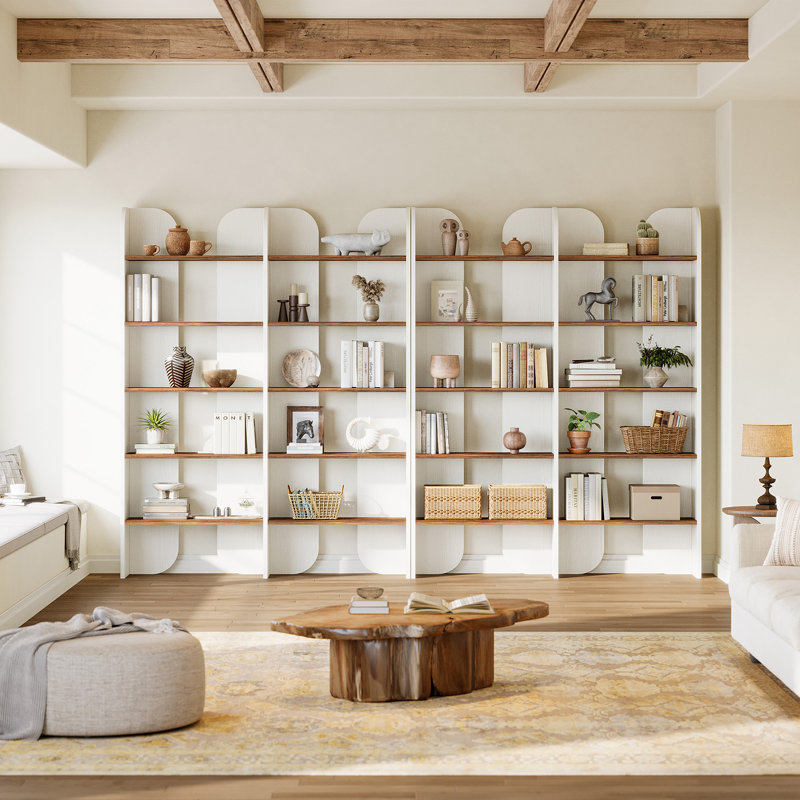 Bibliothèque à 5 niveaux Farmhouse, bibliothèque double de 70,87 pouces de hauteur avec tablettes ouvertes