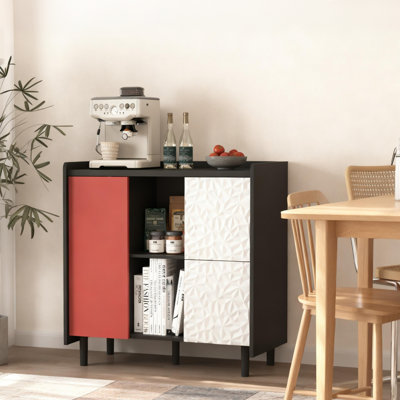 Buffet de cuisine noir avec 2 tiroirs, buffet de rangement multifonctionnel pour la salle à manger et le salon
