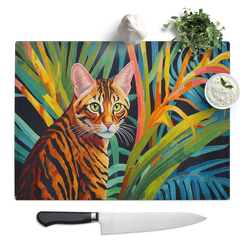 Bengal Cat Art Deco  Glass Chopping Board