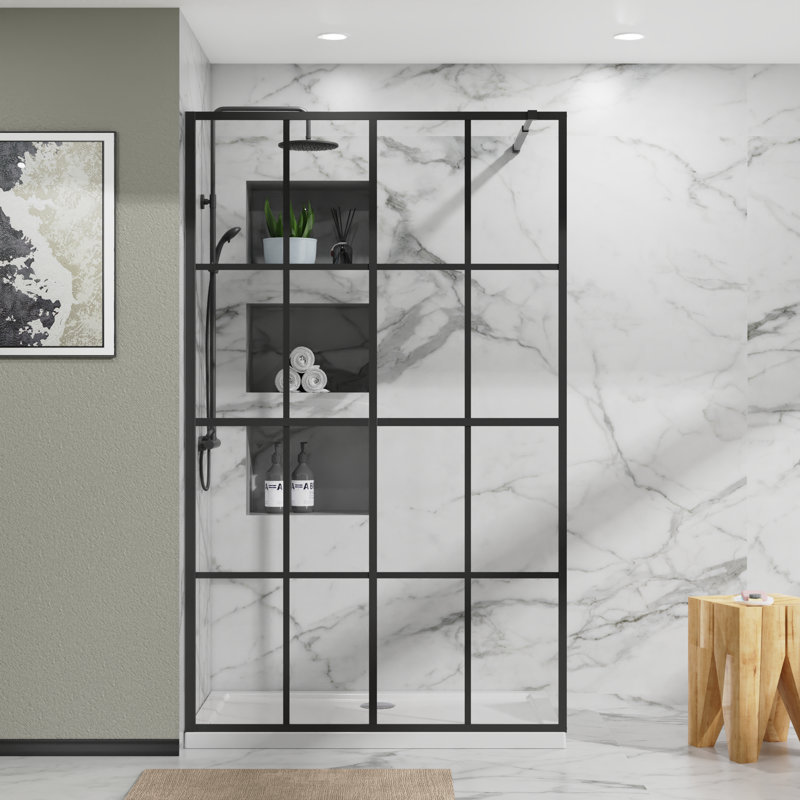 46" X 72" Shower Door Clear Tempered Glass Framed Shower Screen Walk-in Black Finish